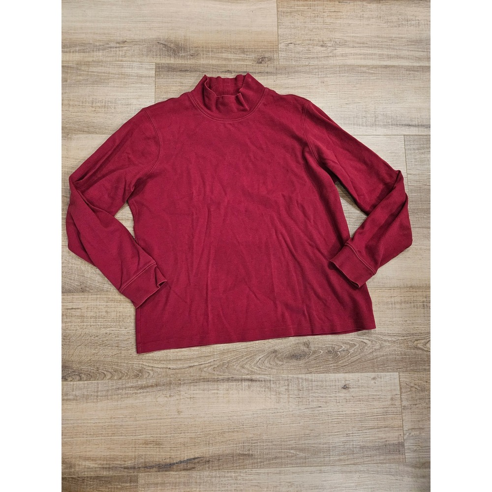 L.L.Bean Womens Large Mock Turtleneck Shirt Red Long Sleeve Cotton Top Cotton
